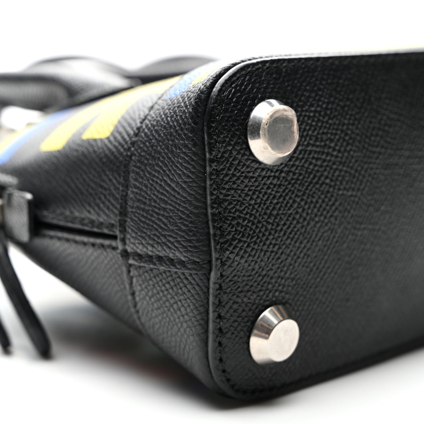 Signature Grained Calfskin Car Tag Print XXS Ville Top Handle Bag Black TBC