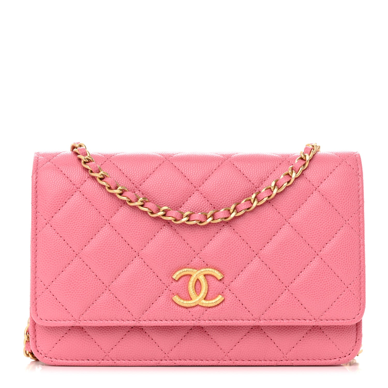 Chanel Caviar Quilted Textured CC Wallet On Chain WOC Pink 1 of 13