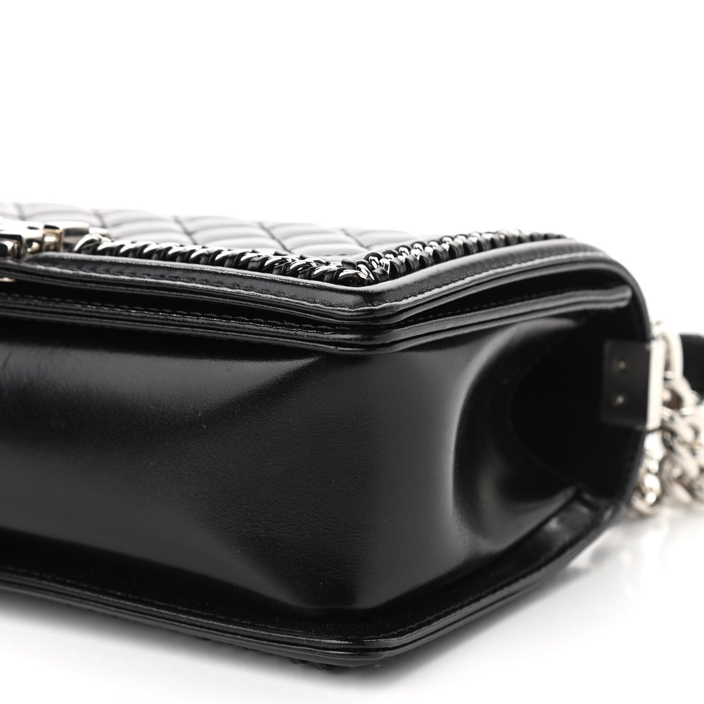 Glazed Calfskin Quilted Medium Chain Around Boy Flap Black