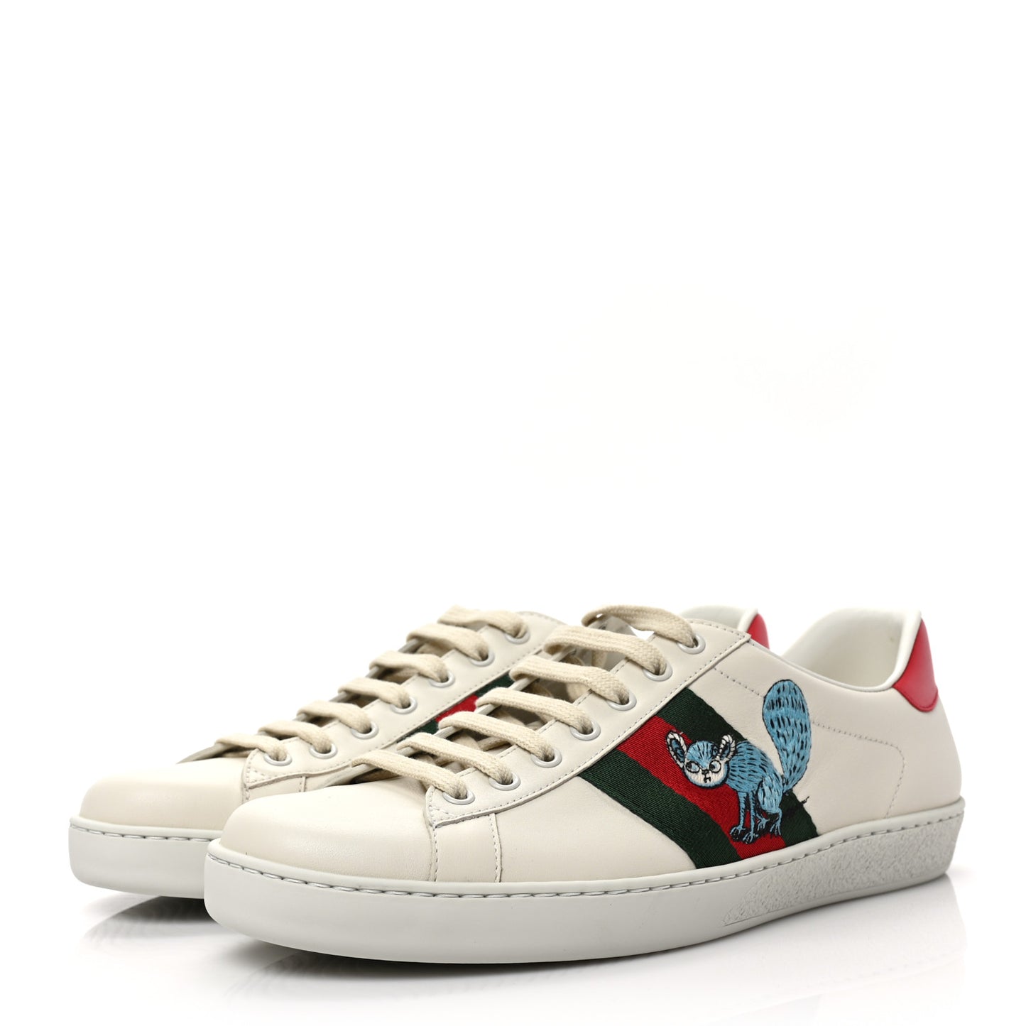 X FREYA HARTAS Calfskin Miro Soft Web Mythical Creature Embroidered Mens Ace Sneakers 8 New Mystic White