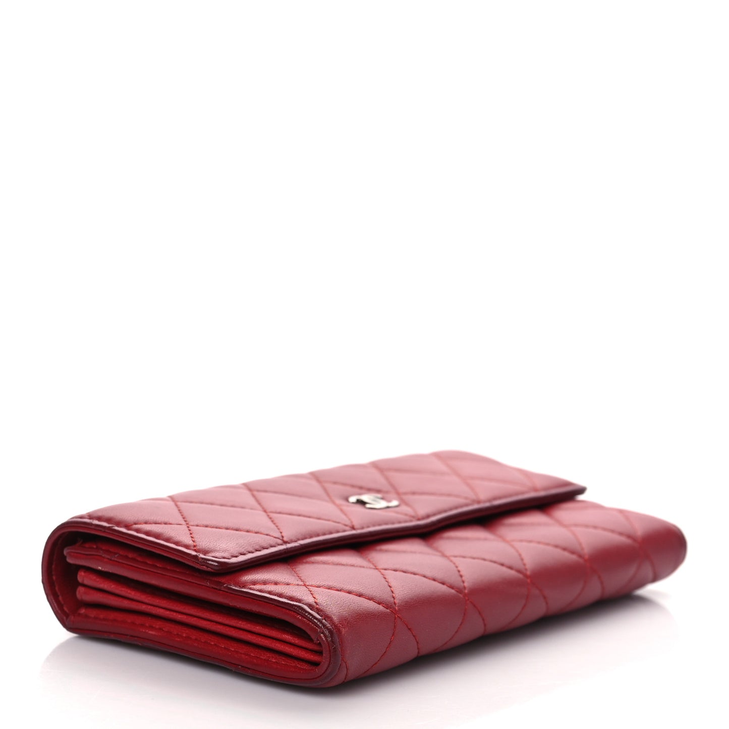Lambskin Quilted Large Gusset Flap Wallet Red