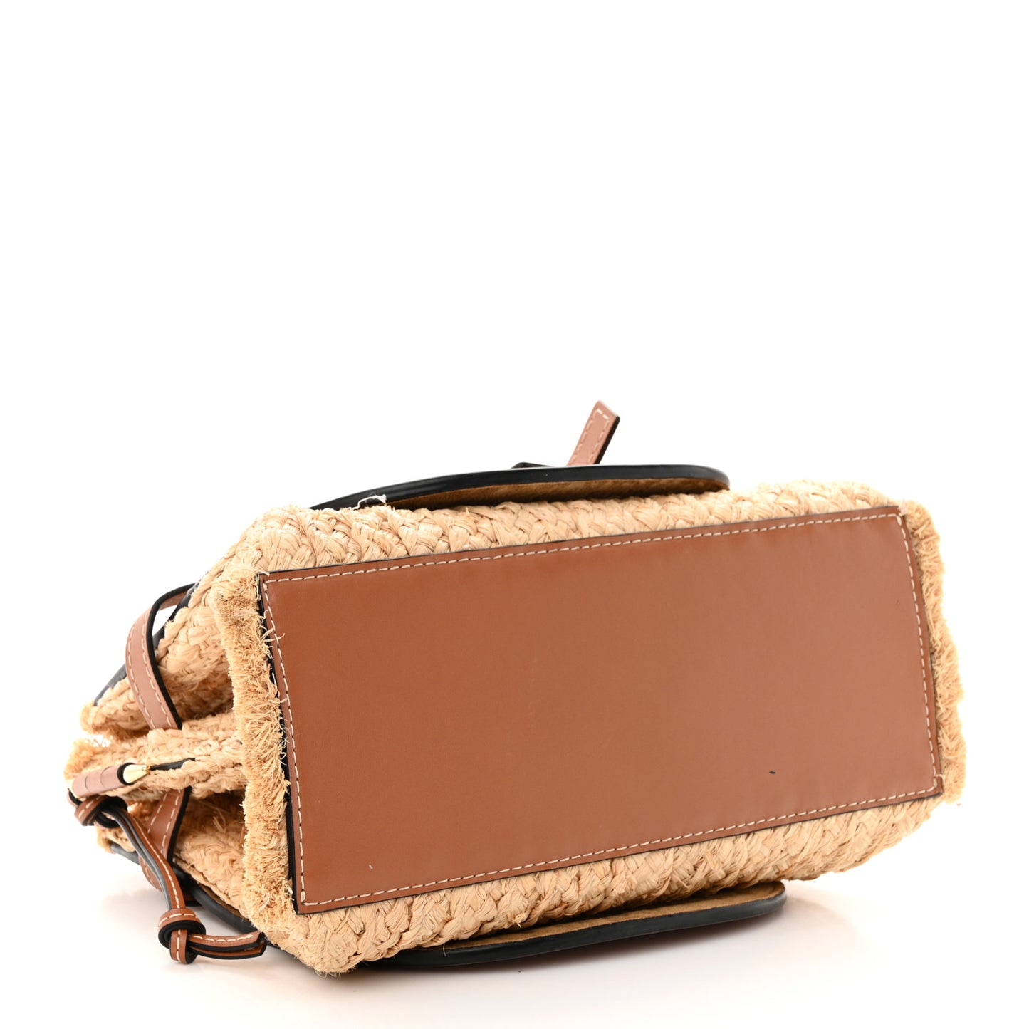 Raffia Calfskin Small Gate Tote Tan Naturel