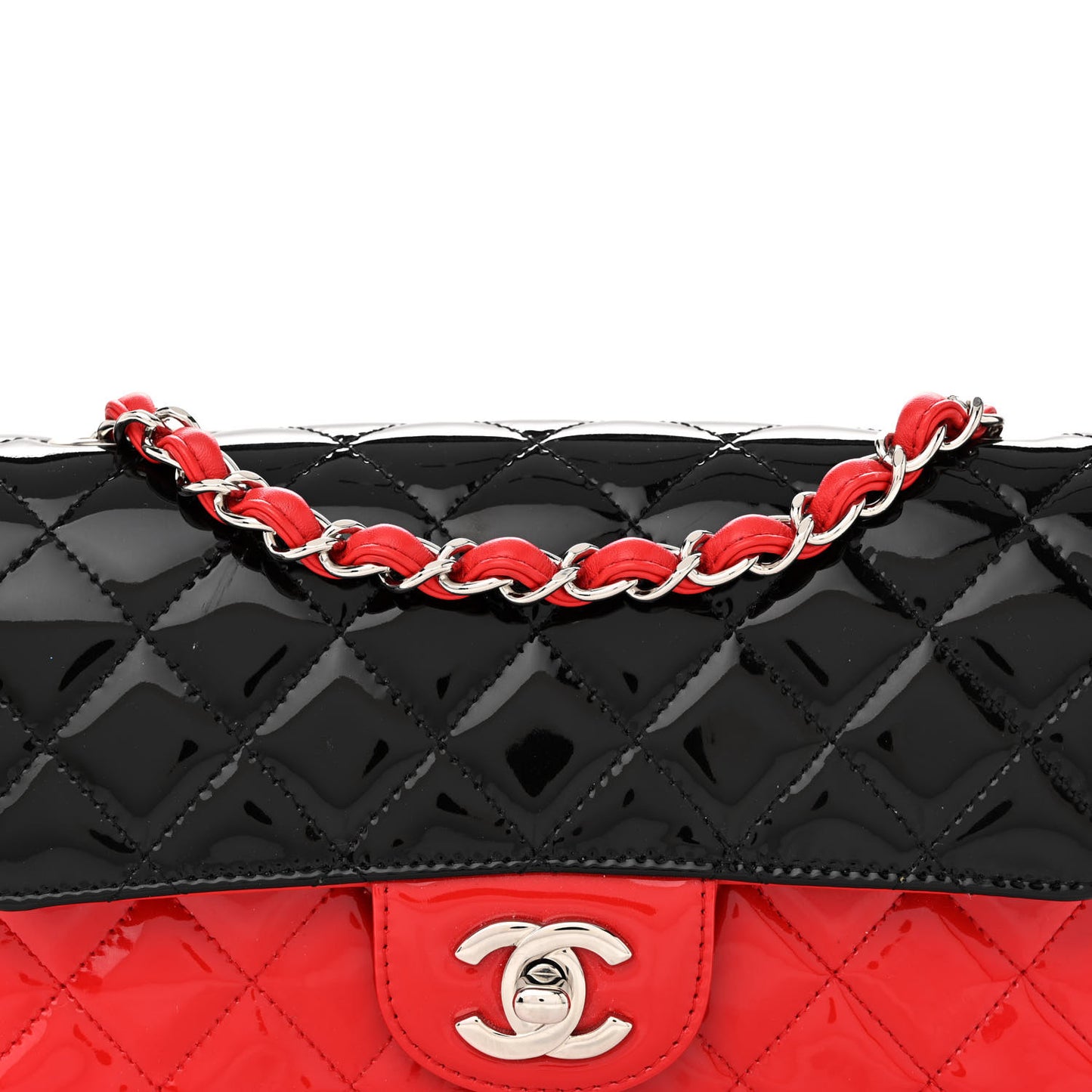 Patent Calfskin Quilted Bi-Color Mini Rectangular Flap Red Black