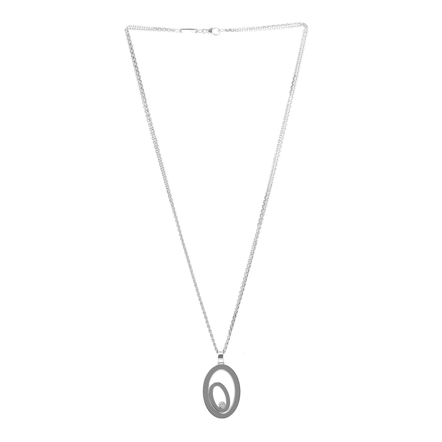 18K White Gold Happy Diamonds Oval Pendant Necklace