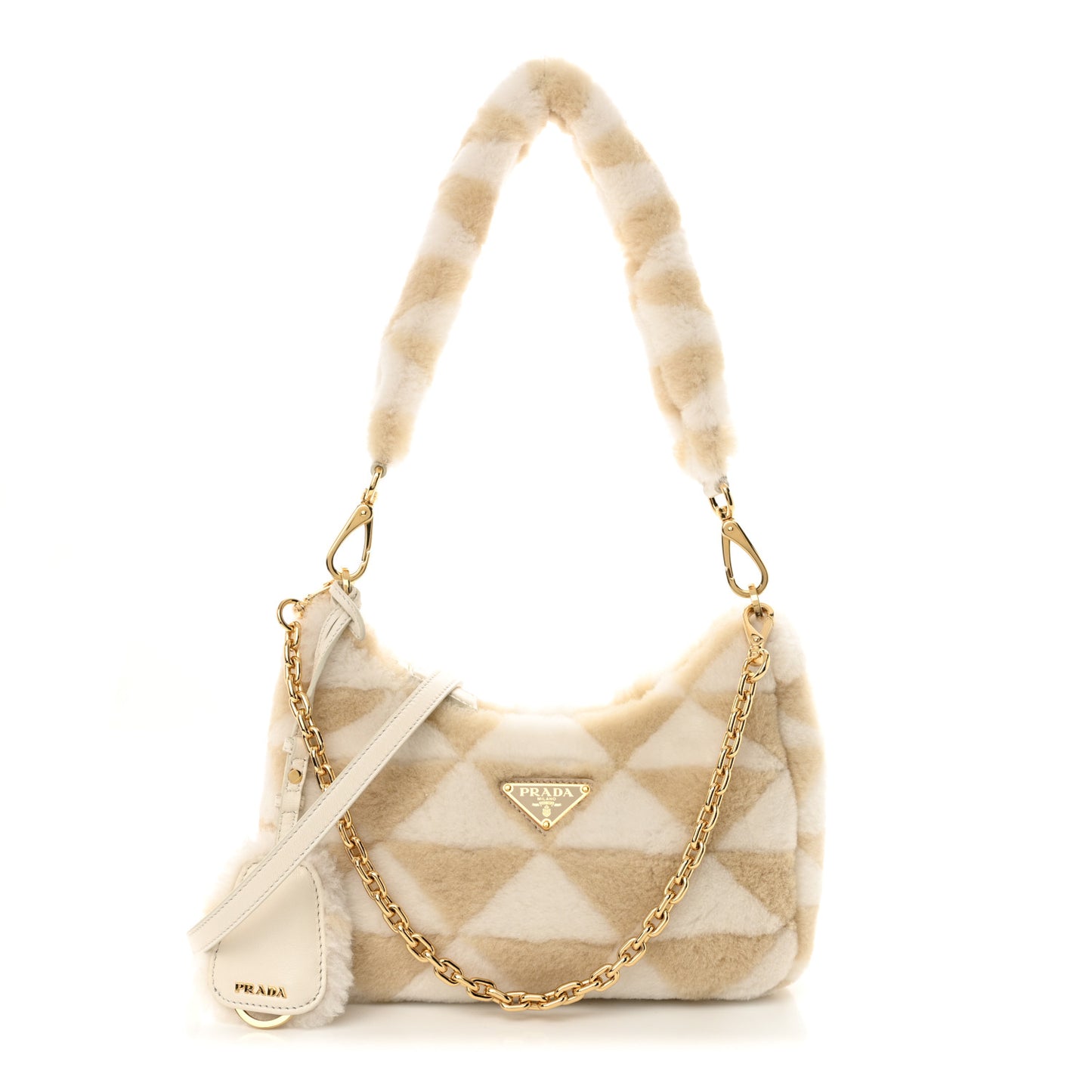 Montone Shearling Nappa Mini Re-Edition Shoulder Bag Ecru Bianco