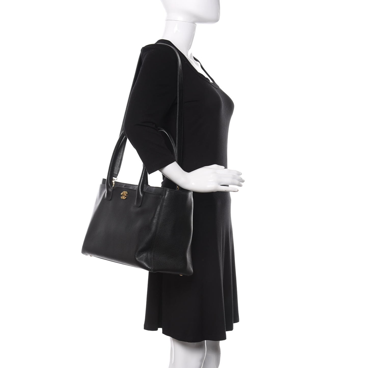 Calfskin Cerf Executive Shopper Tote Black
