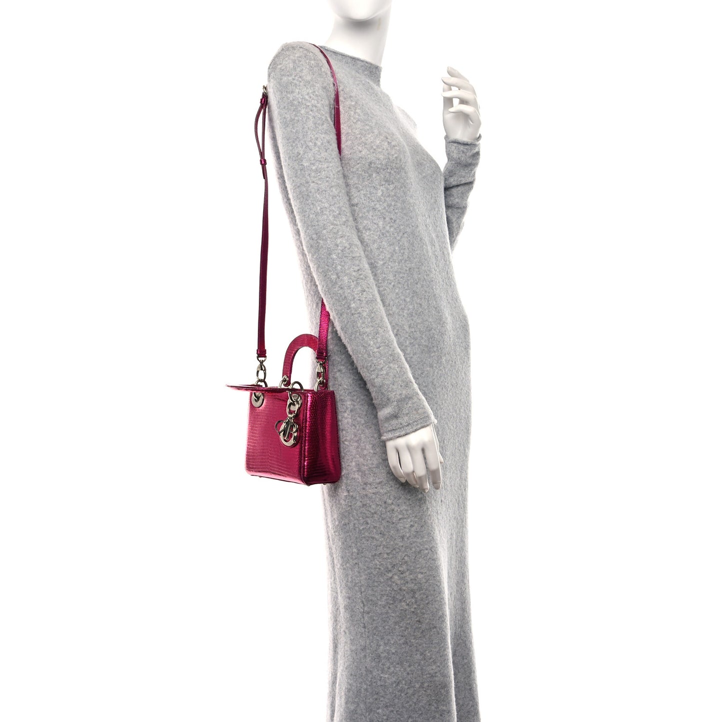 Metallic Lizard Mini Lady Dior Fuchsia