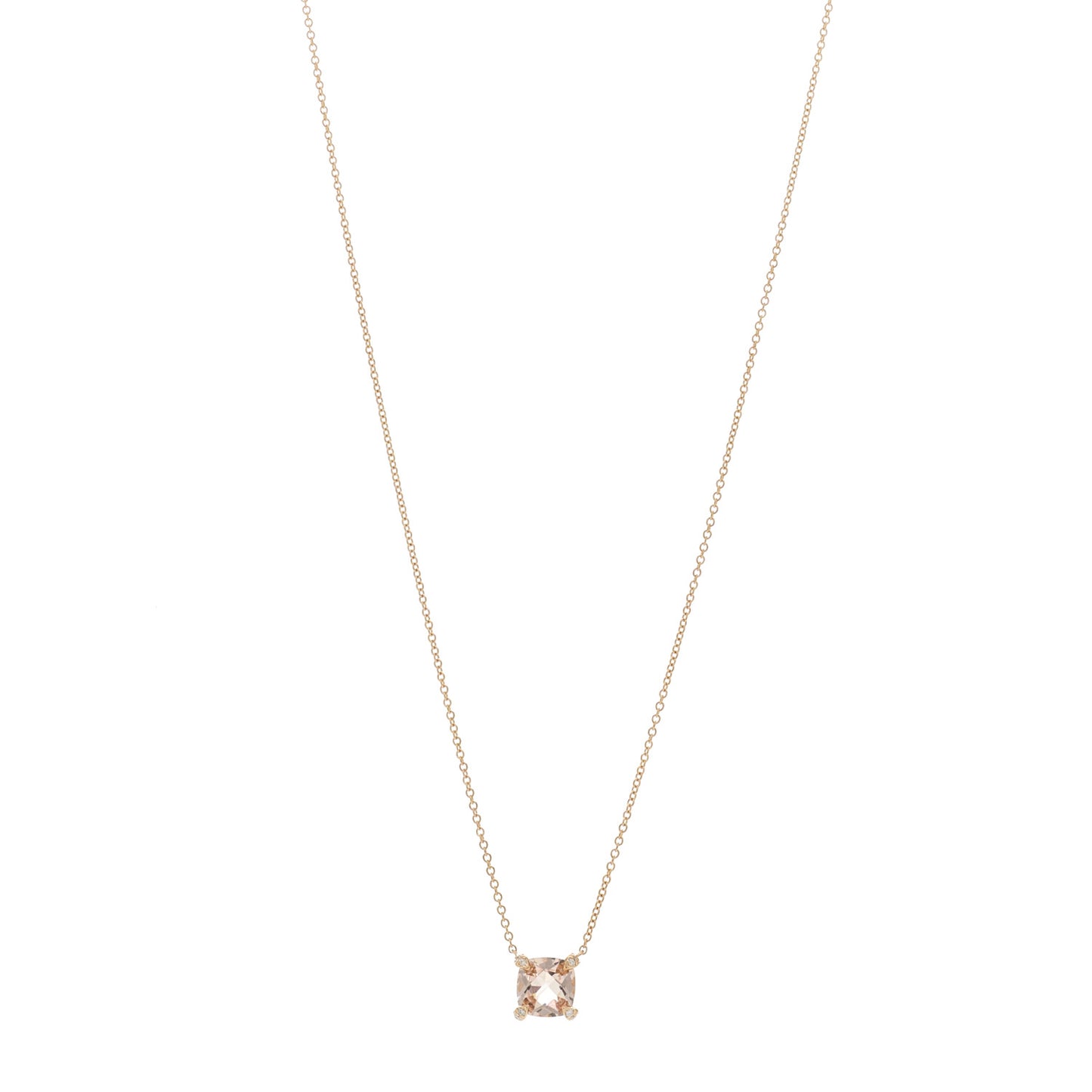 18K Rose Gold Diamond Morganite 7mm Petite Chatelaine Pendant Necklace