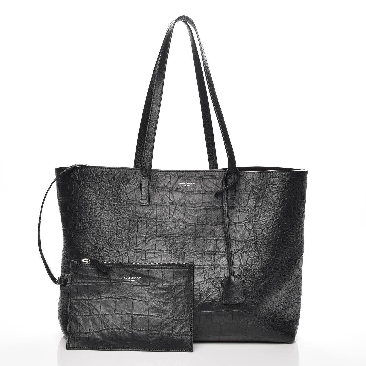 Saint Laurent Calfskin Crocodile Embossed Large Shopper Tote Black 1 of 7