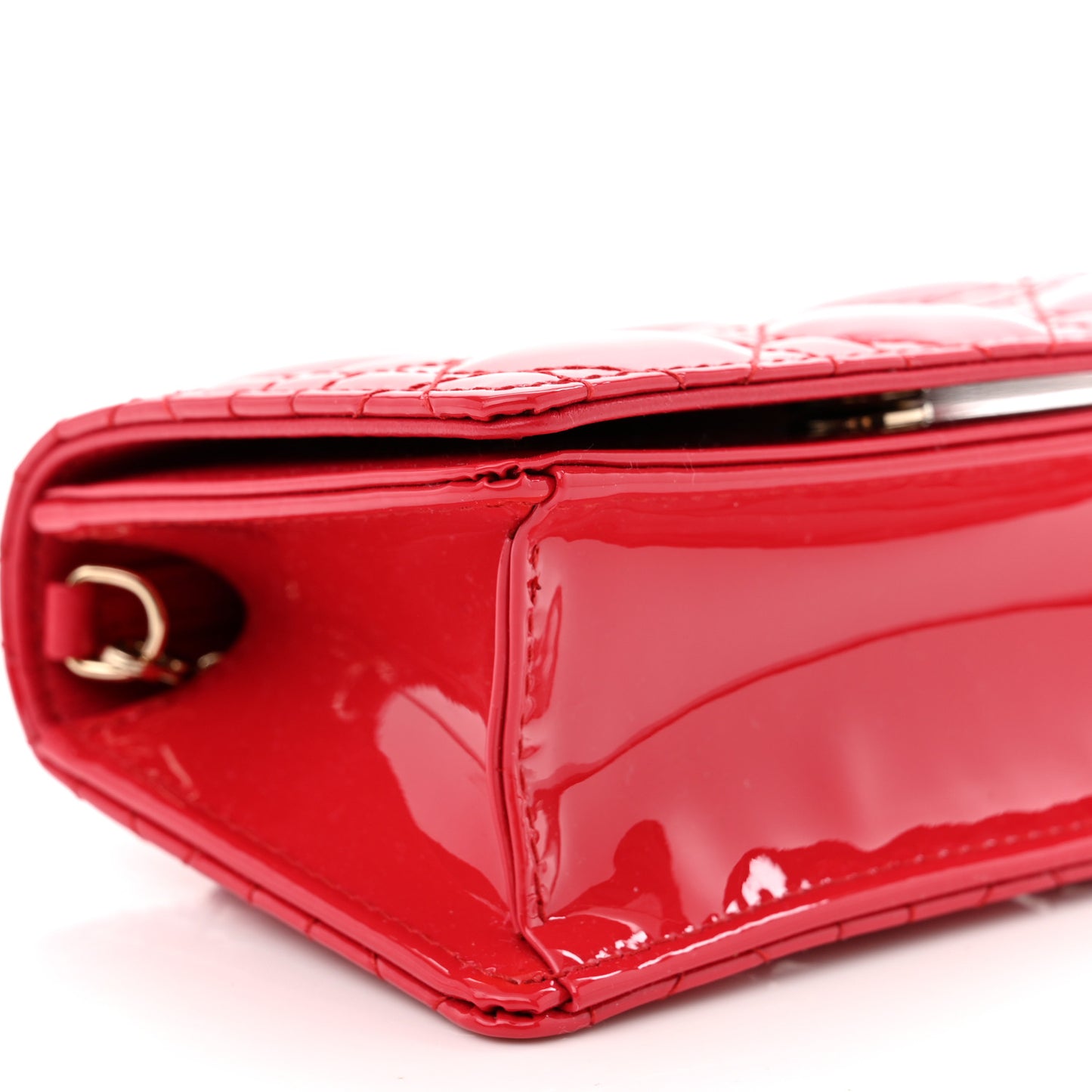 Patent Cannage Nano Lady Dior Pouch Red
