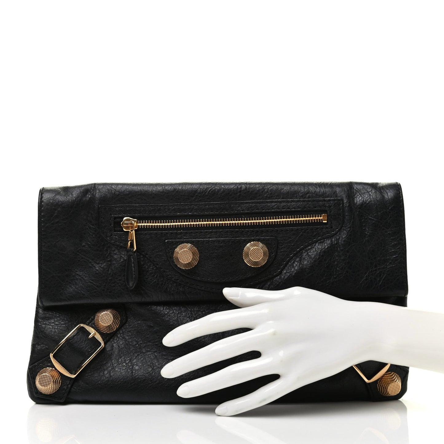 Agneau Giant 21 Gold Hardware Envelope Clutch Black