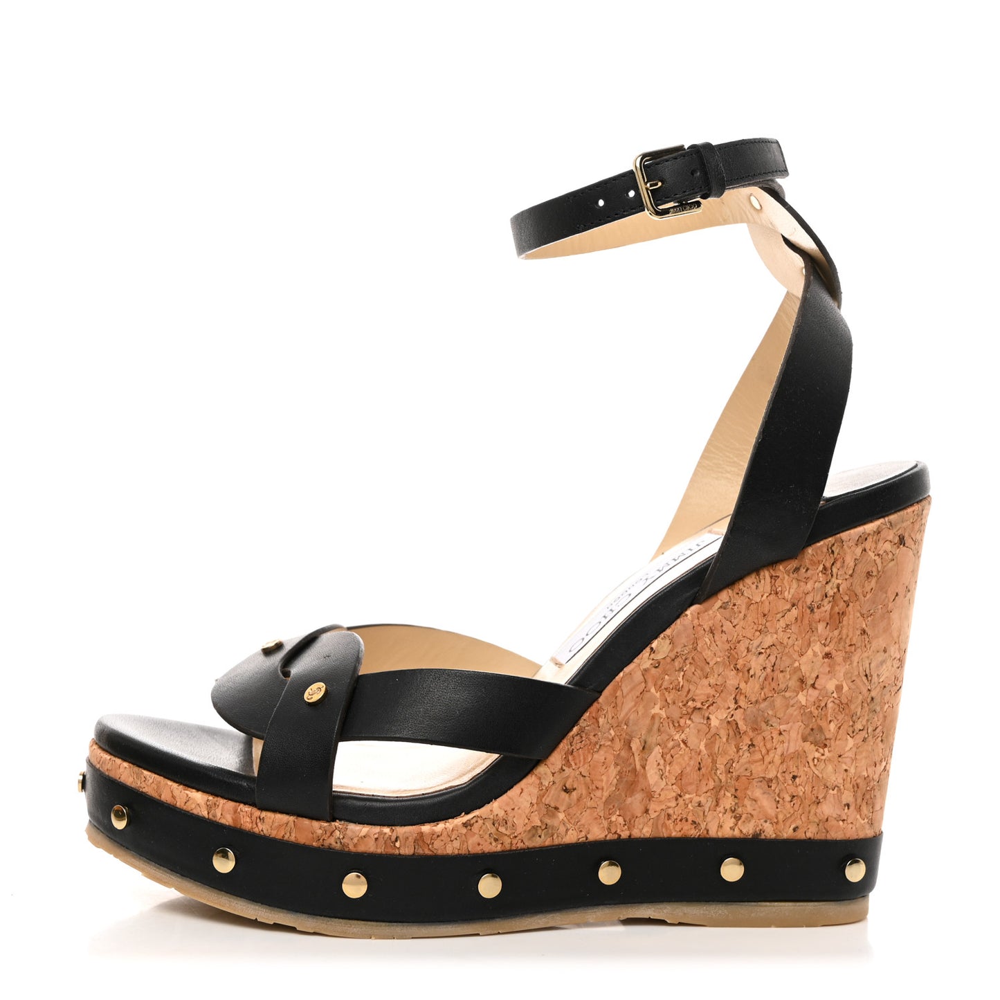 Calfskin Drya 120 Cork Wedge Sandals 38.5 Black Dark Brown