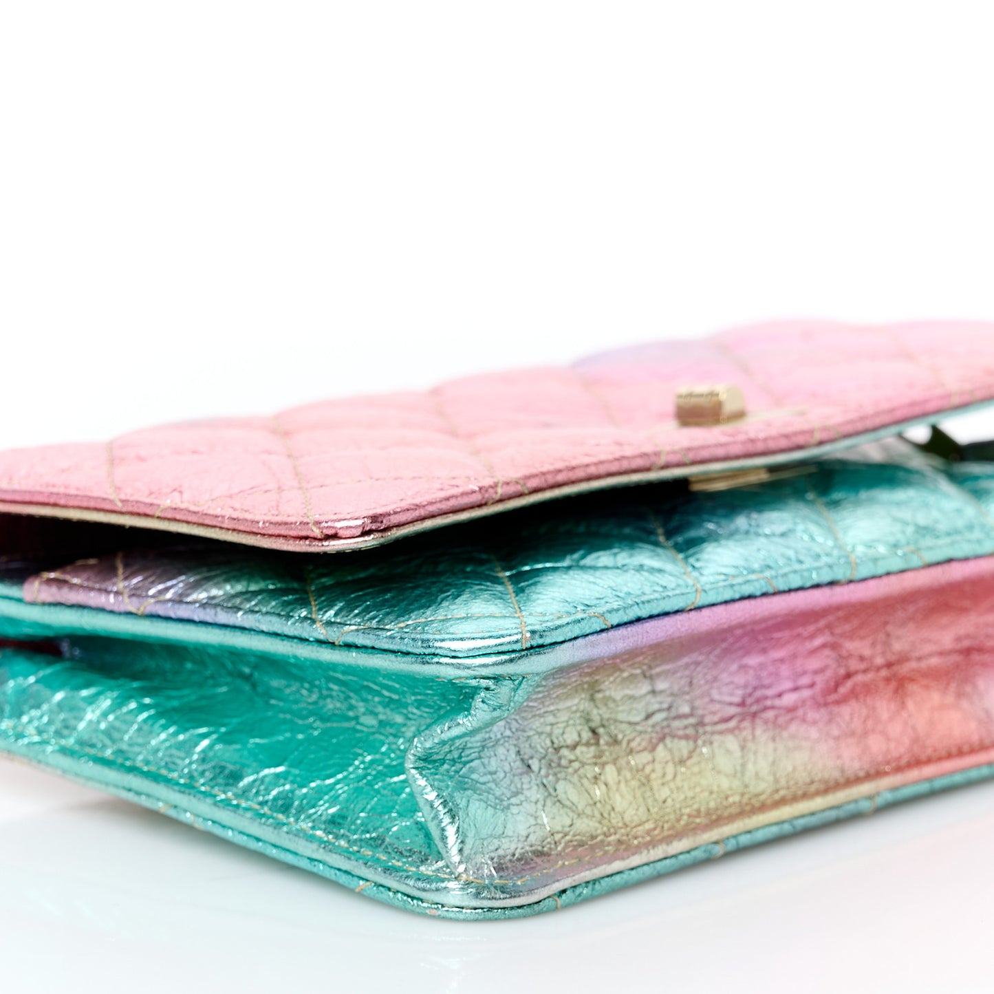 Metallic Goatskin Quilted 2.55 Reissue Wallet on Chain WOC Multicolor