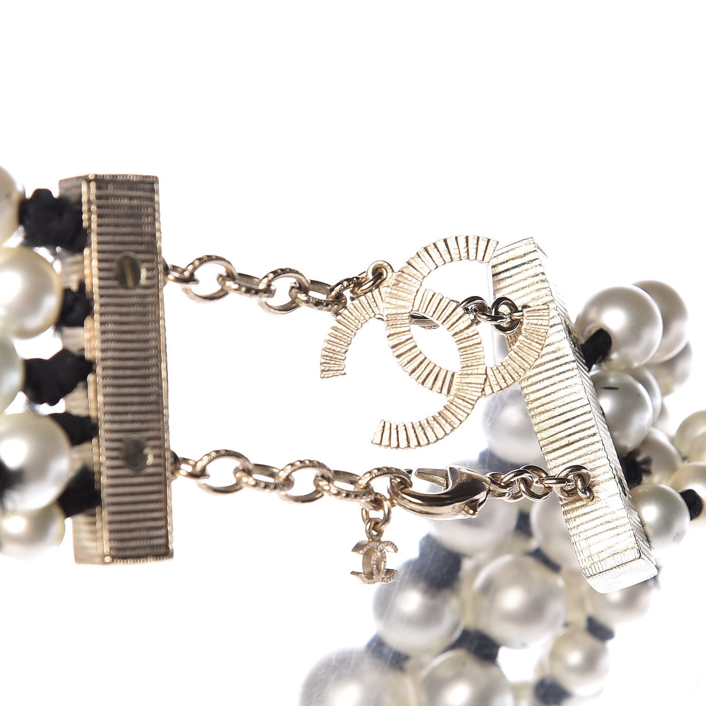 Pearl Grosgrain CC Long Multistrand Necklace Gold