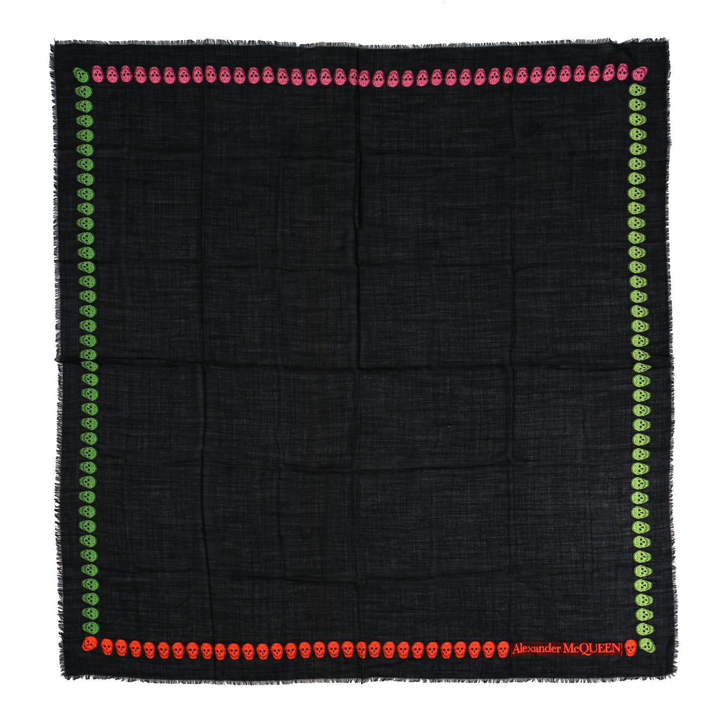 Wool Silk Skull Scarf Black Multicolor