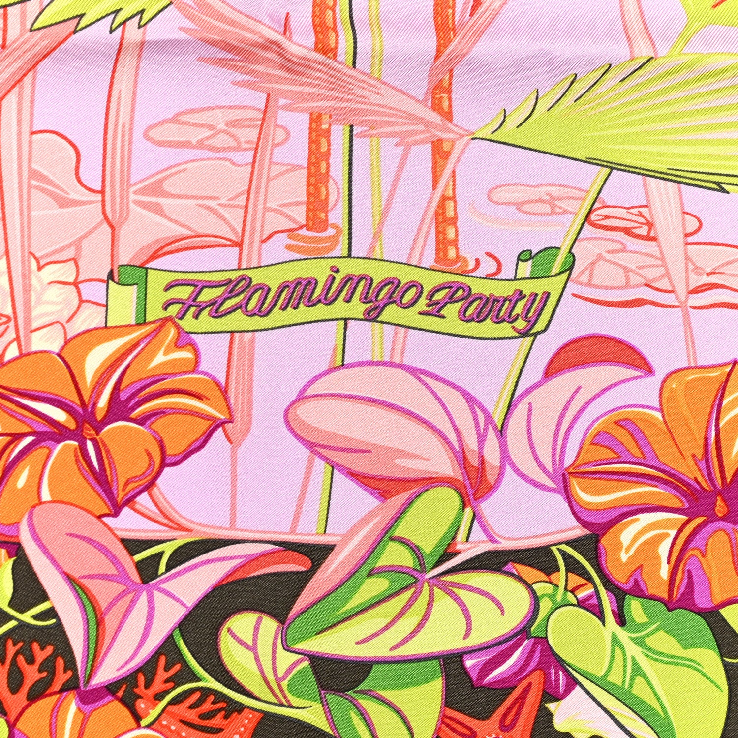 Hermes Silk Flamingo Party Scarf 90 Bougainvillier Mauve Vert 4 of 6