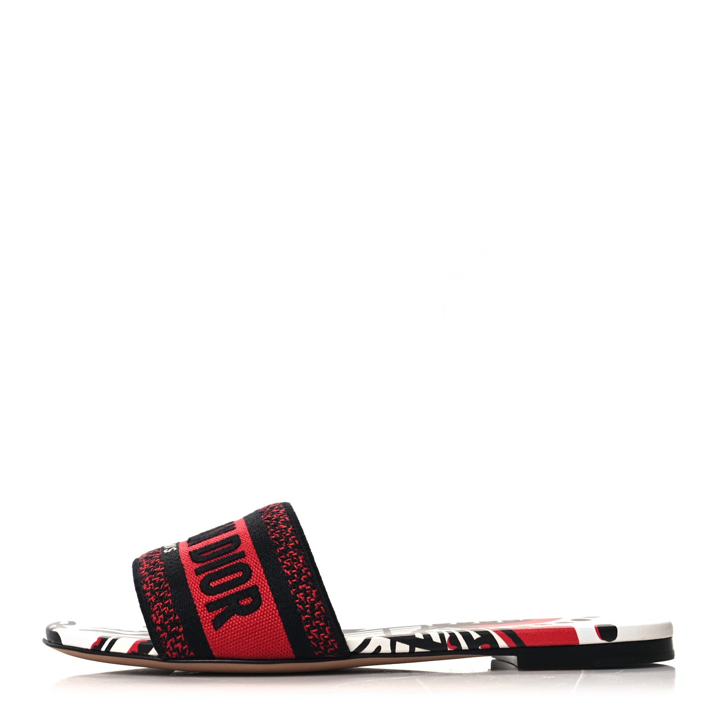 Canvas Cupidon Embroidered Dway Flat Slide Sandals 36.5 Black Red