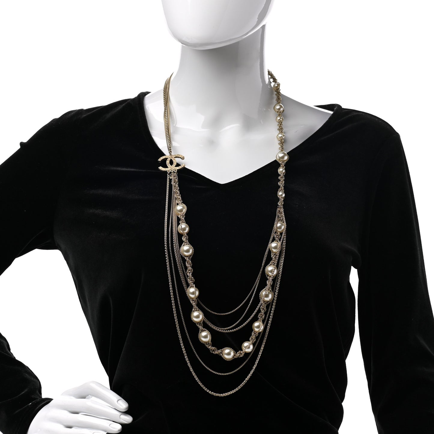Pearl CC Chain Multi Strand Necklace Gold