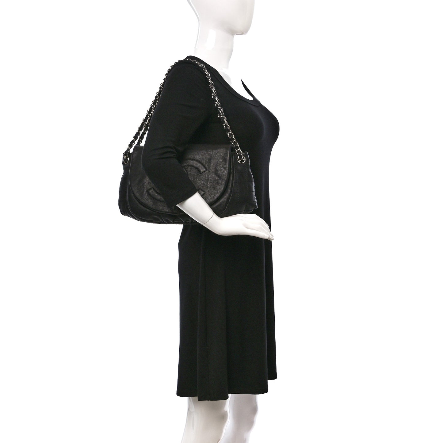 Caviar Half Moon Large Flap Black