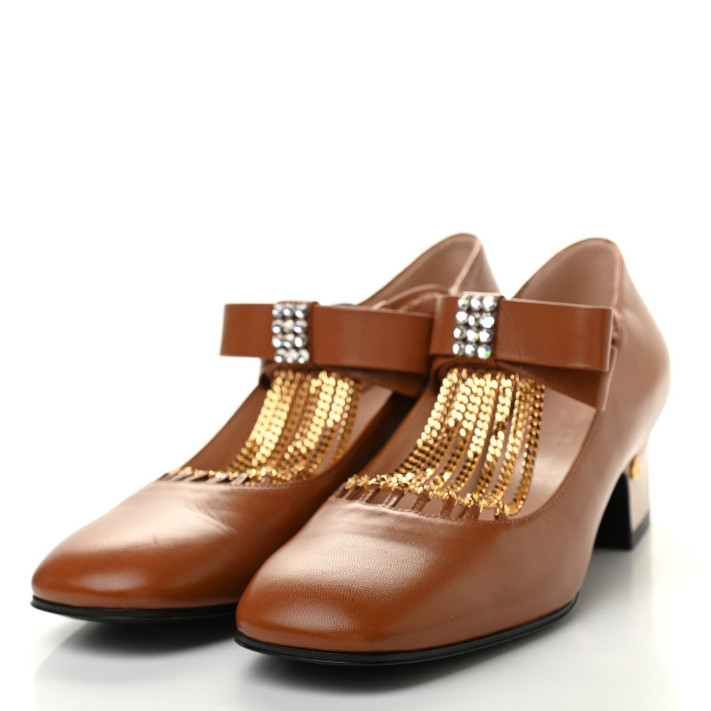 Nappa Crystal Bonny Bow Mary Jane Pumps 36.5 Brown