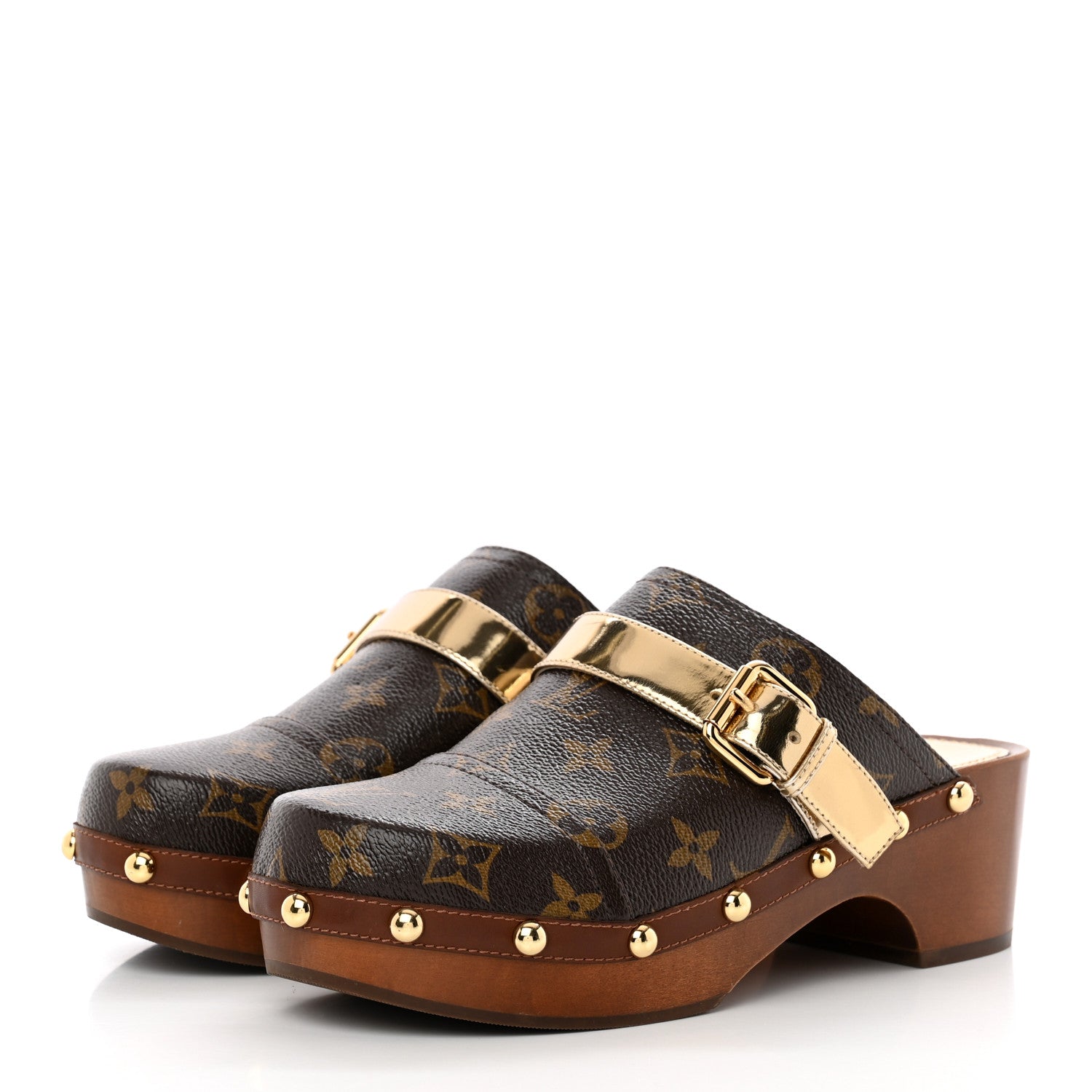 Louis Vuitton Monogram Metallic Calfskin Cottage Clog Mules 38 Brown Gold 3 of 18