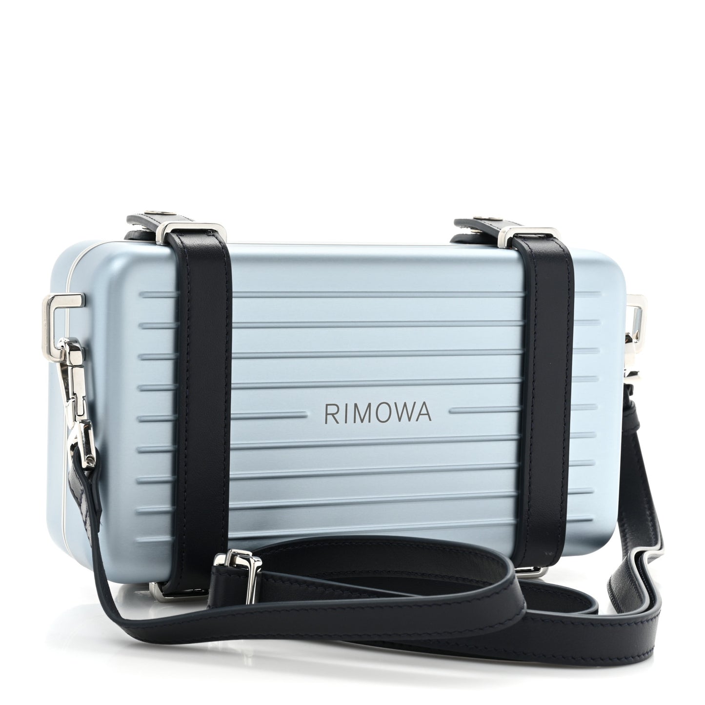 X RIMOWA Aluminum Personal Clutch On Strap Bleu
