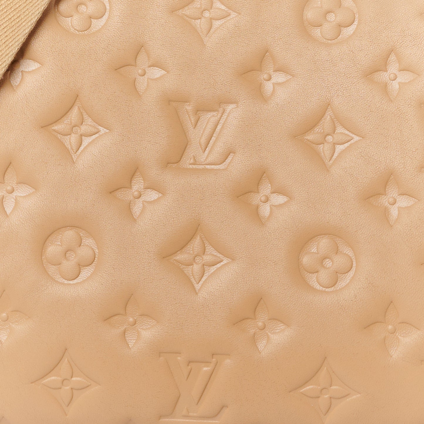 Lambskin Embossed Monogram Coussin PM Camel
