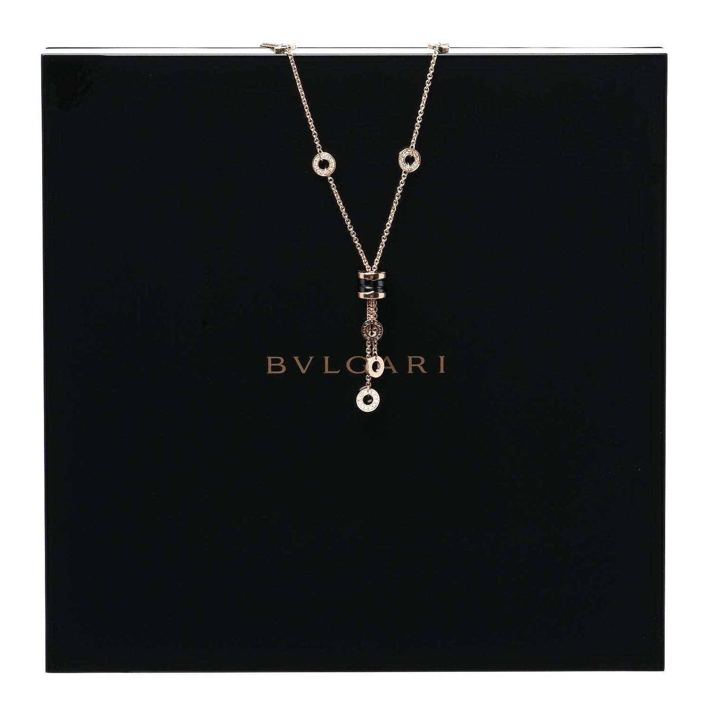 18K Rose Gold Diamond Black Ceramic B.Zero1 Necklace