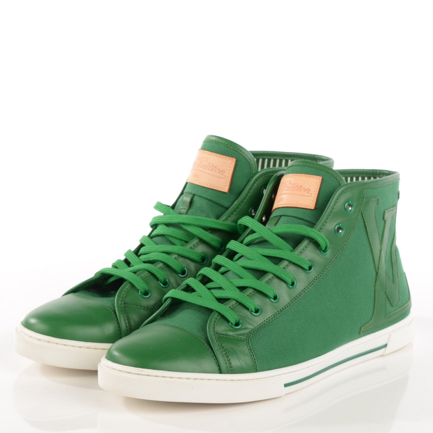 Canvas Leather High Top Sneakers 8 Green