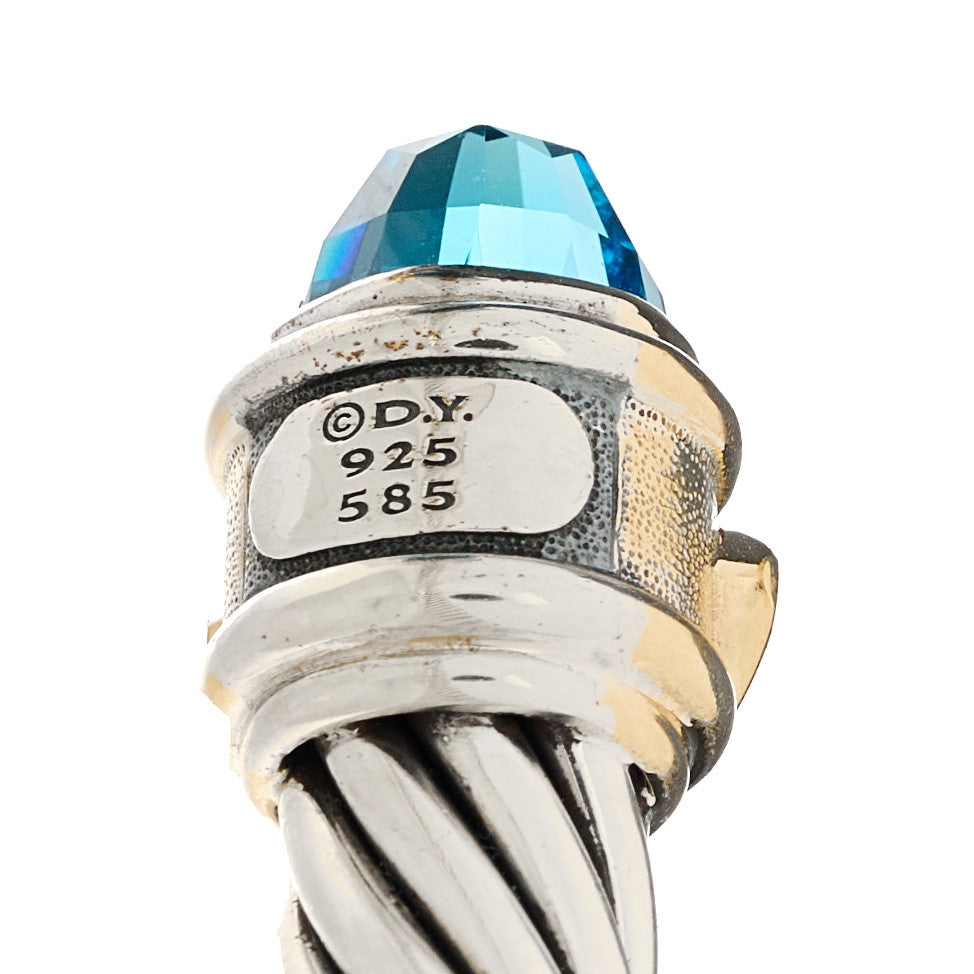 David Yurman Sterling Silver 14K Yellow Gold Blue Topaz Iolite 9mm Cable Renaissance Bracelet 3 of 3