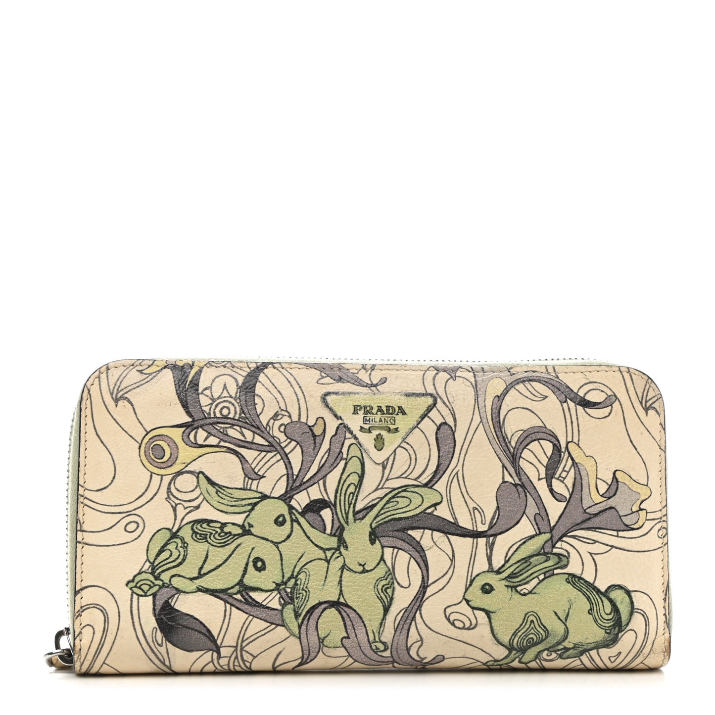 X JAMES JEAN Glace Calfskin Rabbit Print Zip Around Wallet Opaline