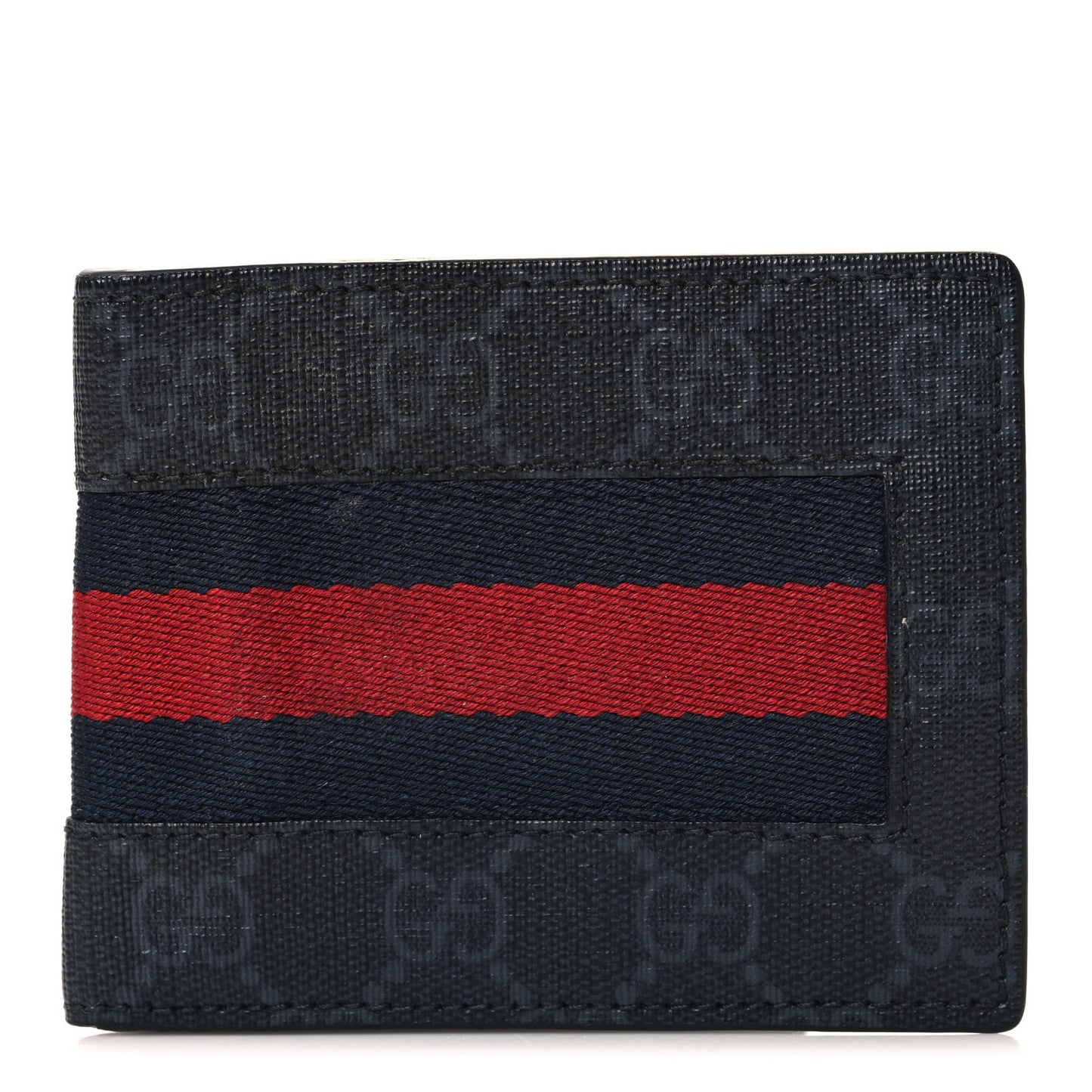 GG Supreme Monogram Selleria Calfskin Web New Web Bi-Fold Wallet Black