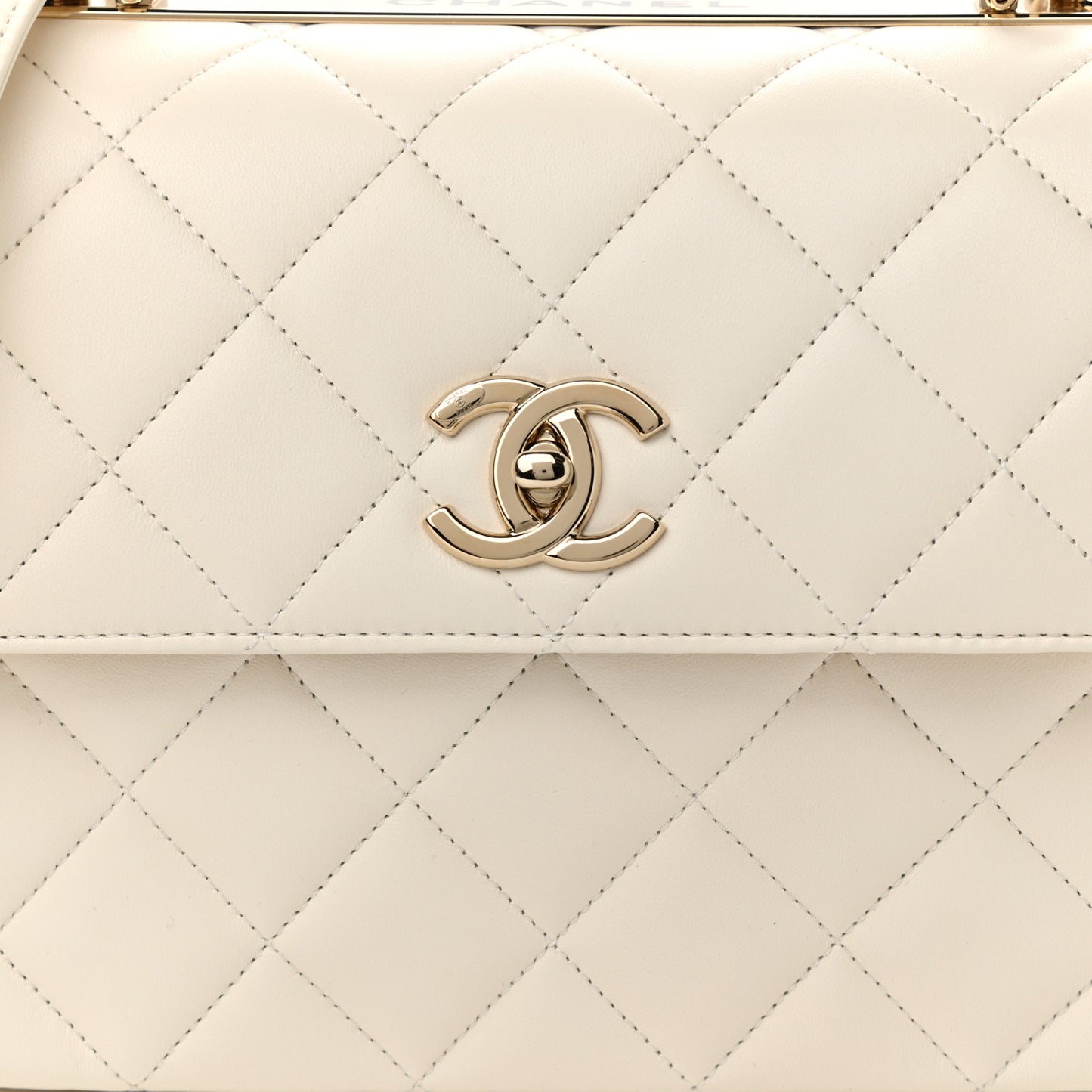 Lambskin Quilted Small Trendy CC Dual Handle Flap Bag White