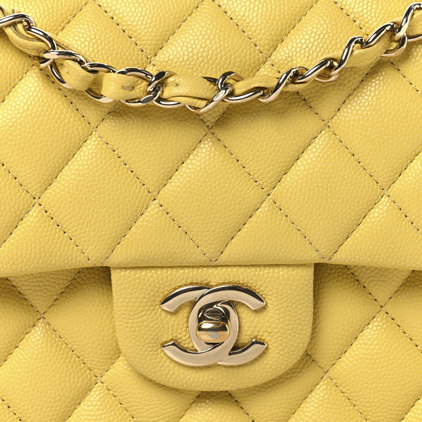Caviar Quilted Small Double Flap Light Yellow