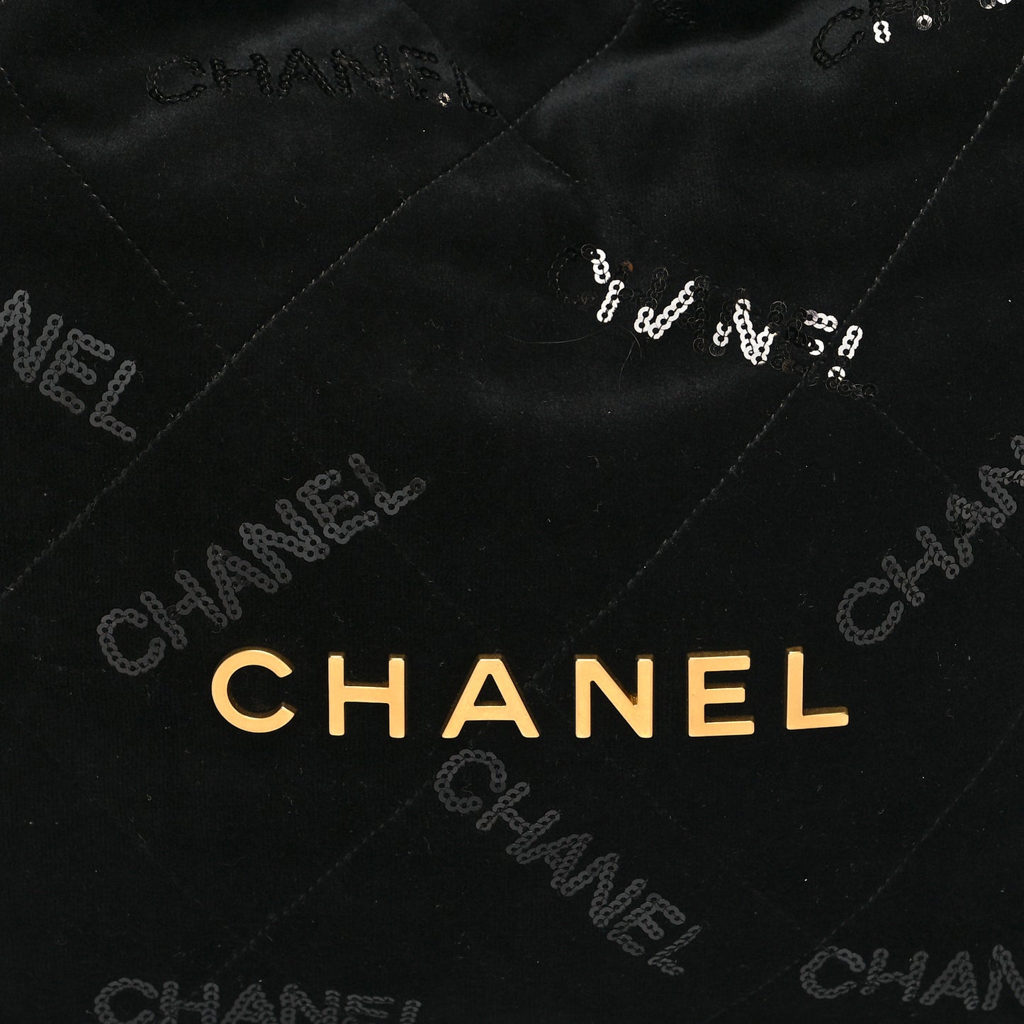 Velvet Sequin Quilted Small Chanel 22 Black