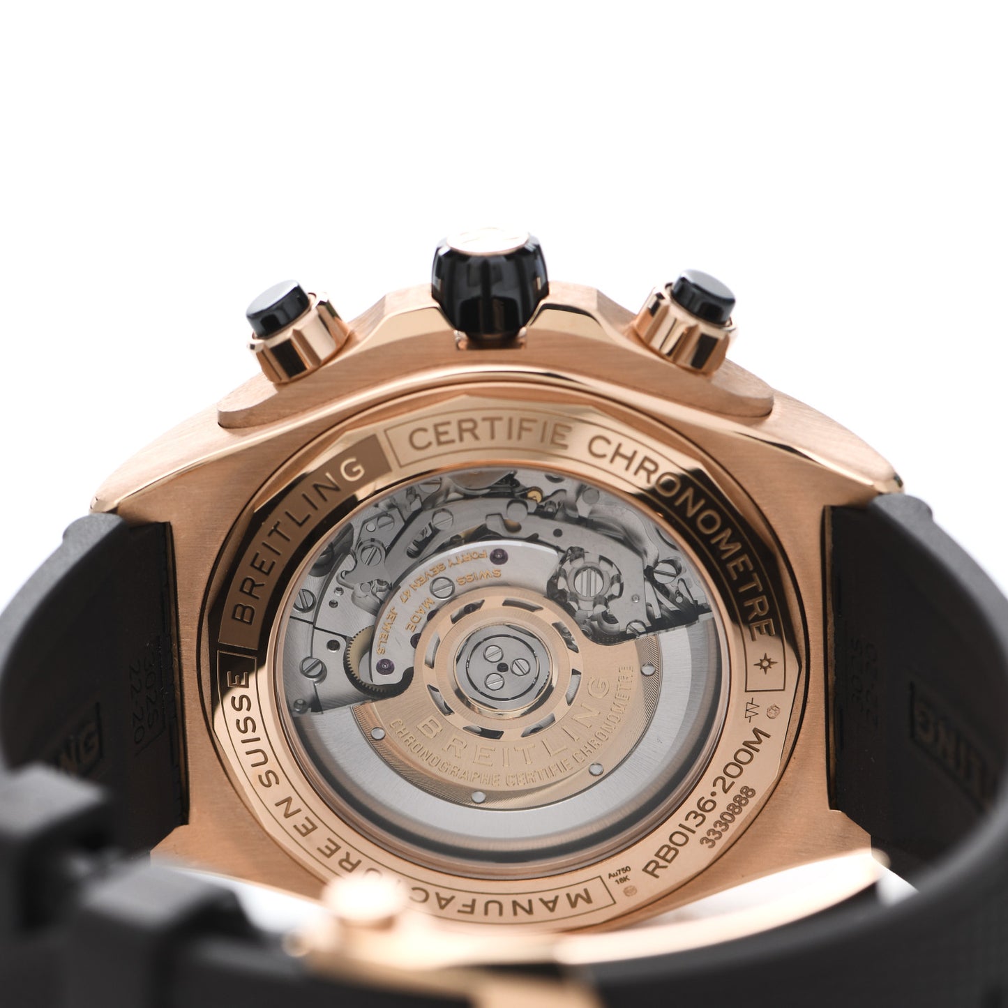 18K Rose Gold Rubber 44mm Super Chronomat B01 Chronograph Automatic Watch Brown RB0136