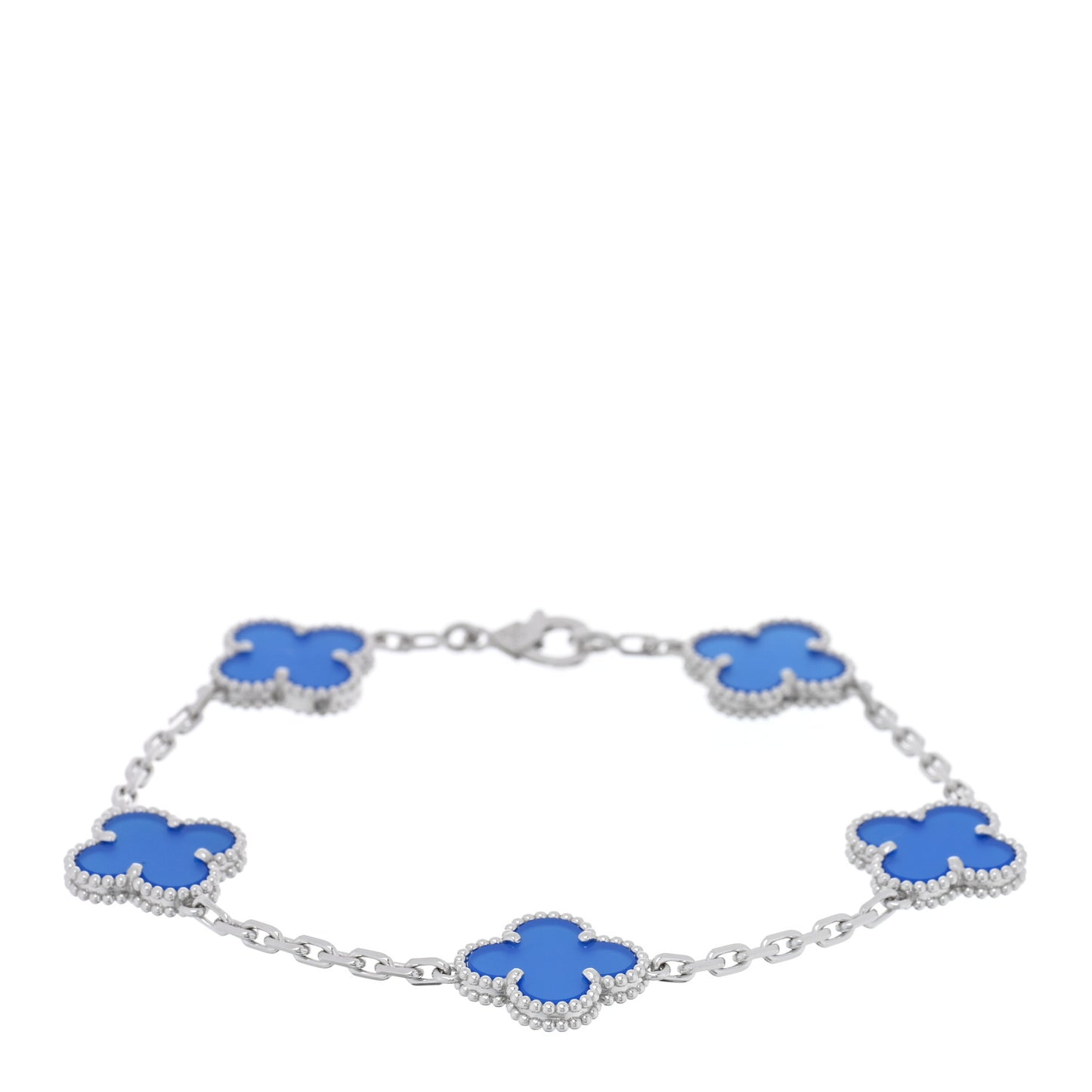 18K White Gold Blue Agate 5 Motifs Vintage Alhambra Bracelet