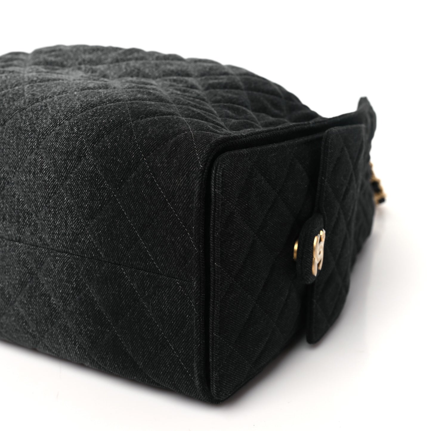 Washed Denim Quilted Medium Chanel 25 Handbag Black
