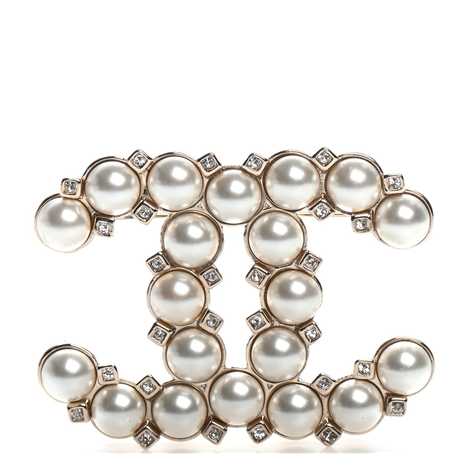 Chanel Pearl Crystal CC Brooch Gold 1 of 4