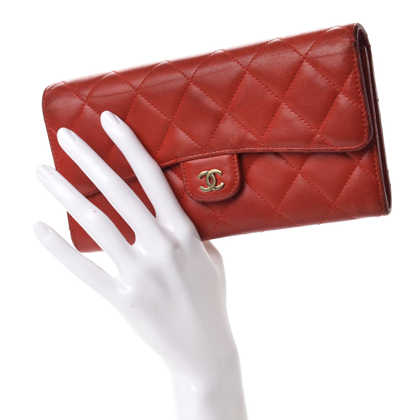 Lambskin Quilted Large Flap Wallet Red