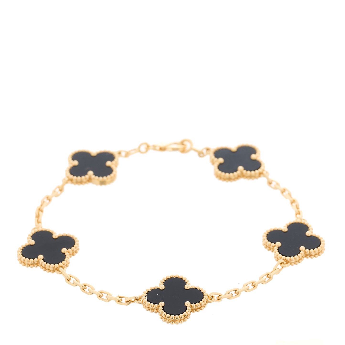 18K Yellow Gold Black Onyx 5 Motifs Vintage Alhambra Bracelet