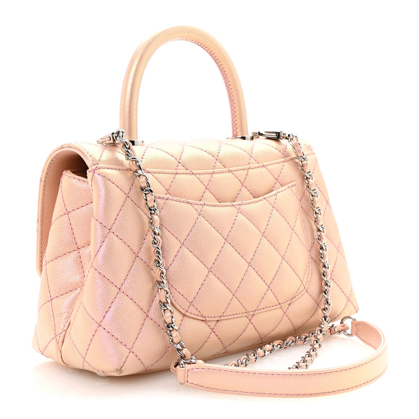 Iridescent Caviar Quilted Mini Coco Handle Flap Pink