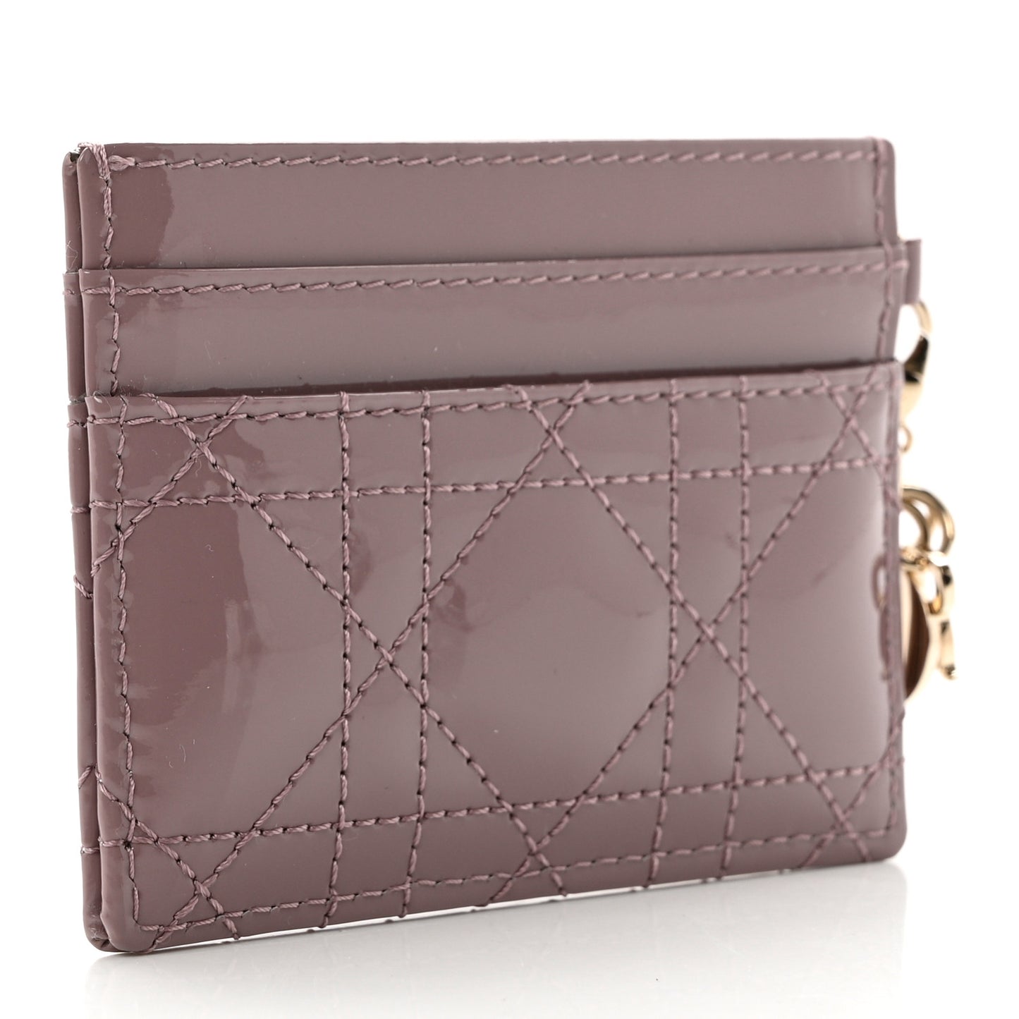 Patent Cannage Lady Dior Five-Slots Card Holder Pink Peony