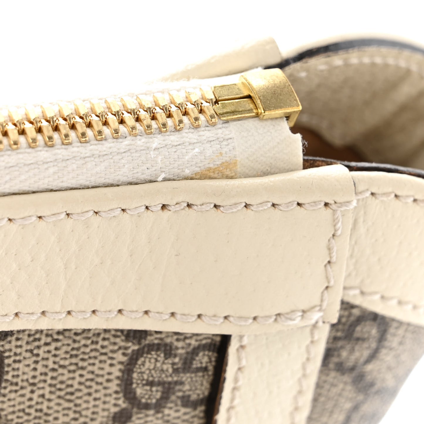 GG Supreme Monogram Textured Dollar Calfskin Web Small Ophidia Tote Bag Beige Ebony Mystic White