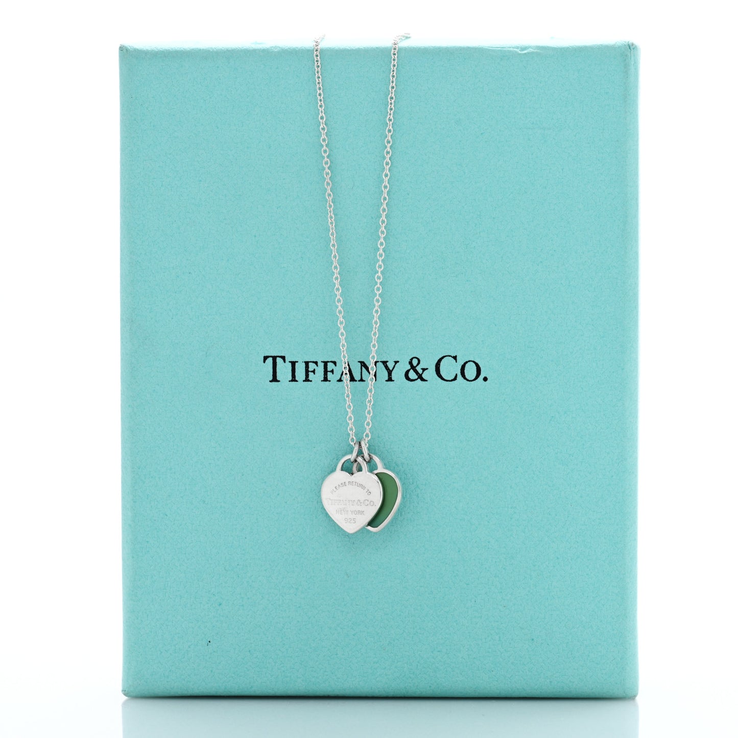 Sterling Silver Enamel Return to Tiffany Double Mini Heart Tag Pendant Necklace Blue