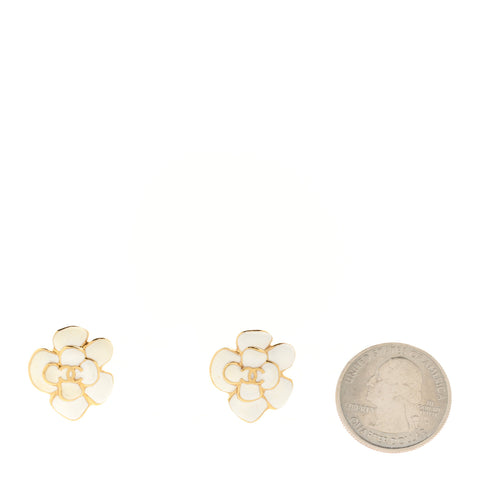 Metal Resin CC Camellia Stud Earrings Gold White