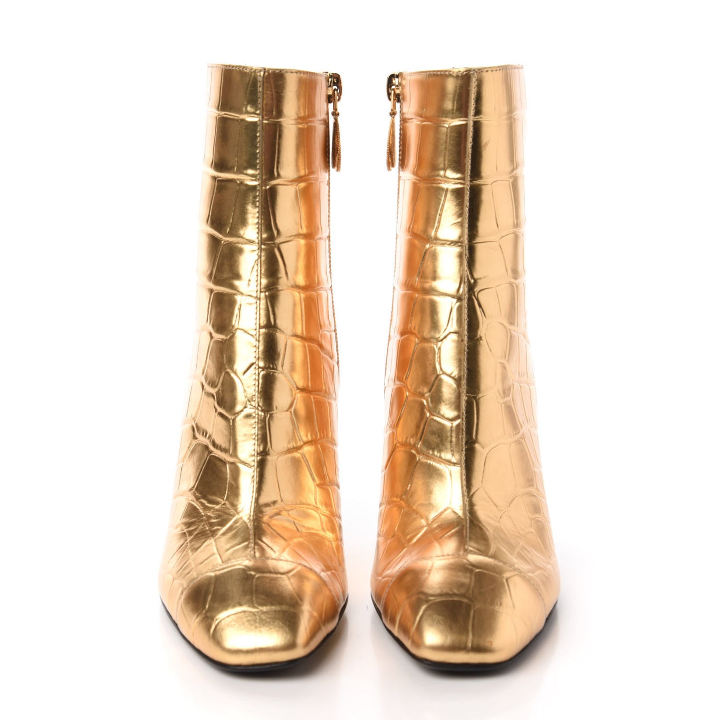 Calfskin Crocodile Embossed Cap Toe Ankle Boots 36 Gold
