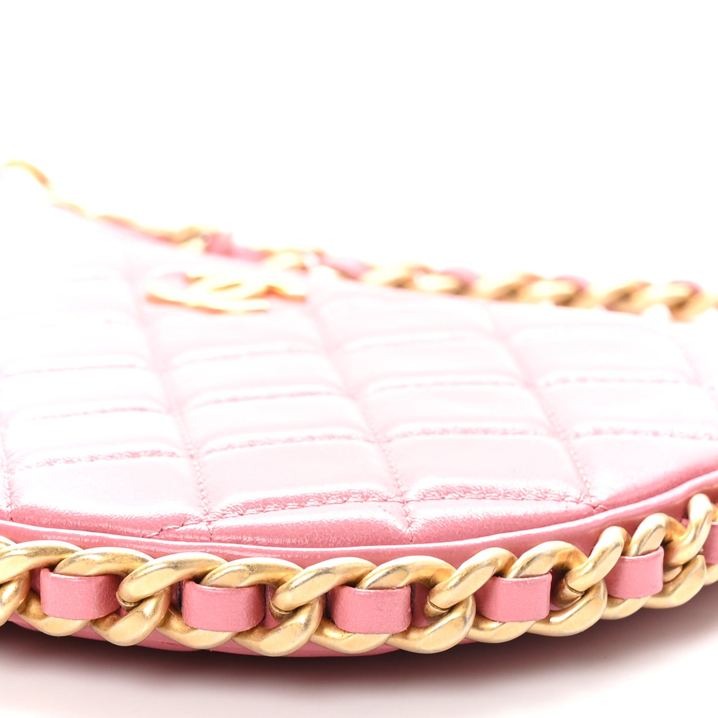 Shiny Crumpled Lambskin Quilted Trendy Chain Around Hobo Pink