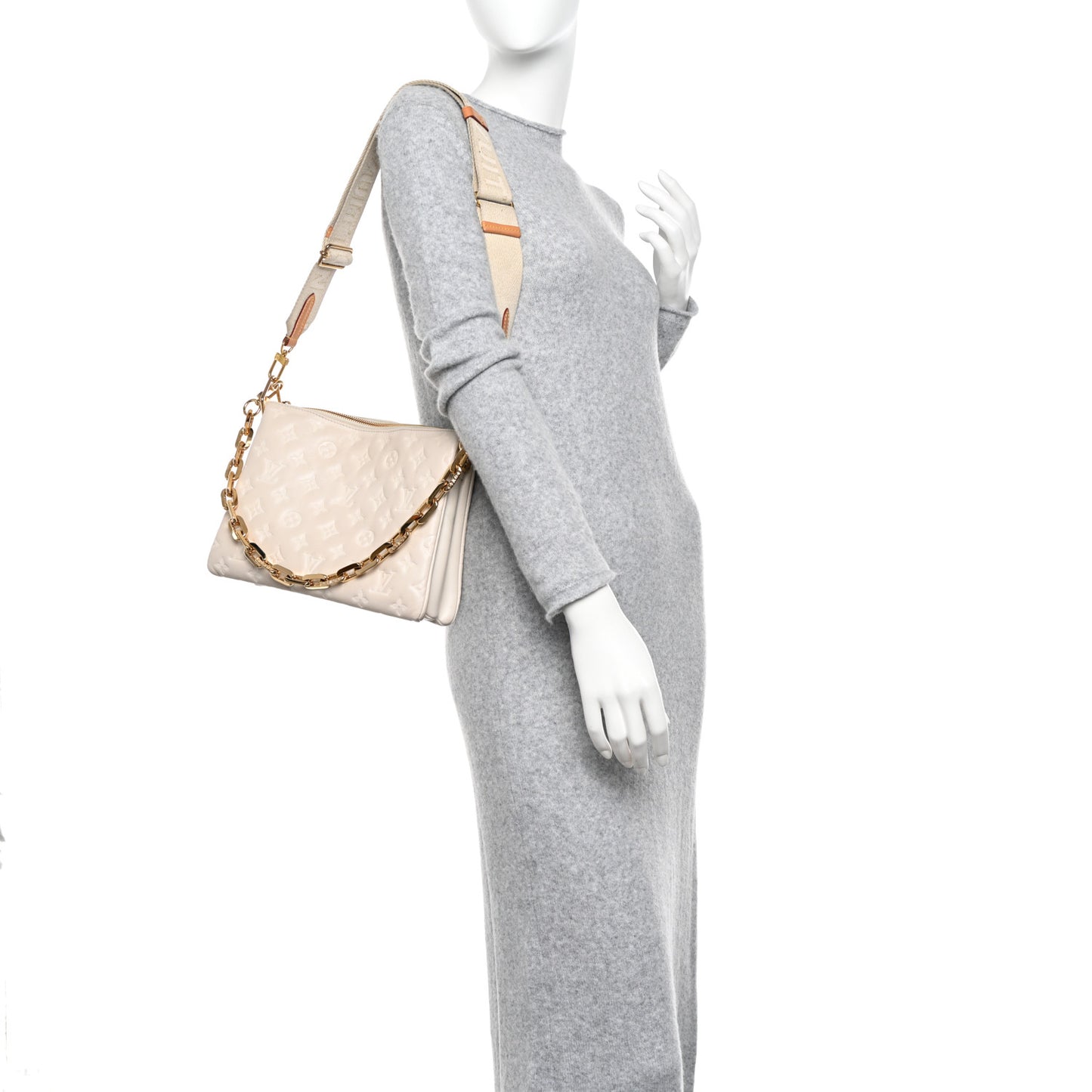 Lambskin Embossed Monogram Coussin PM Beige Cream