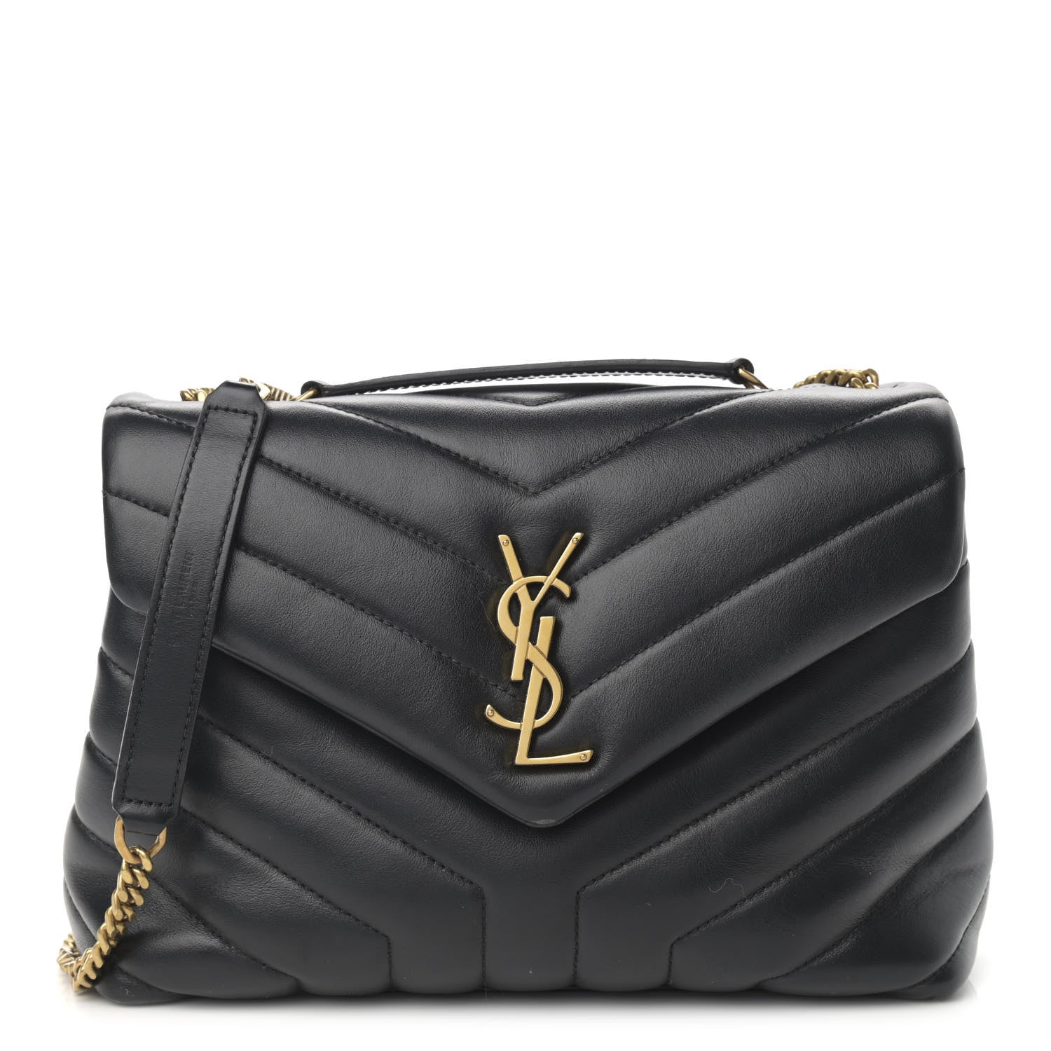 Saint Laurent Calfskin Y Quilted Monogram Small Loulou Chain Satchel Black 1 of 15